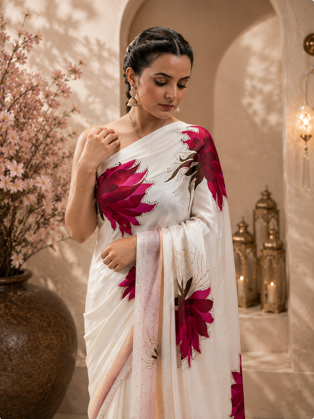Floweral Print Satin silk saree  ( 3121---48)