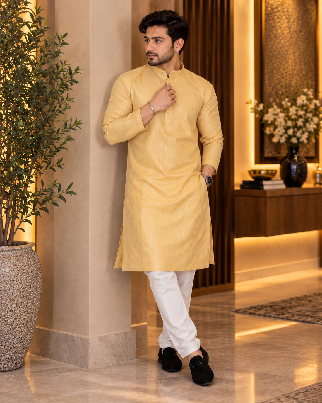 Beige Cotton Kurta Set