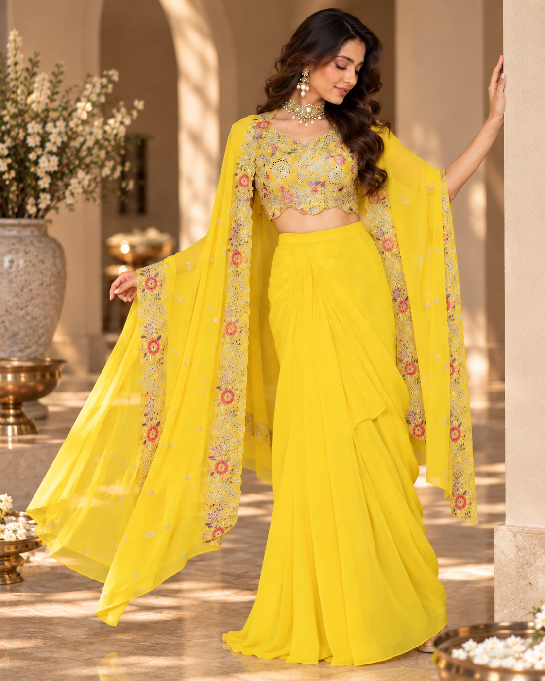 Embroidered Viscose Cape Set