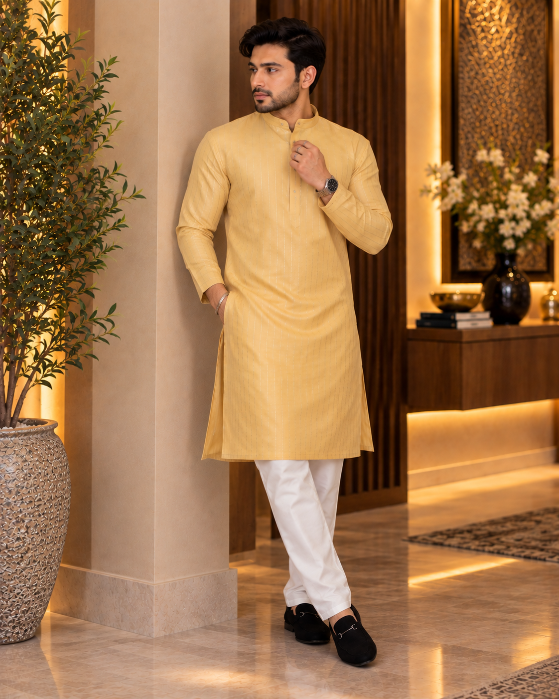 Beige Cotton Kurta Set
