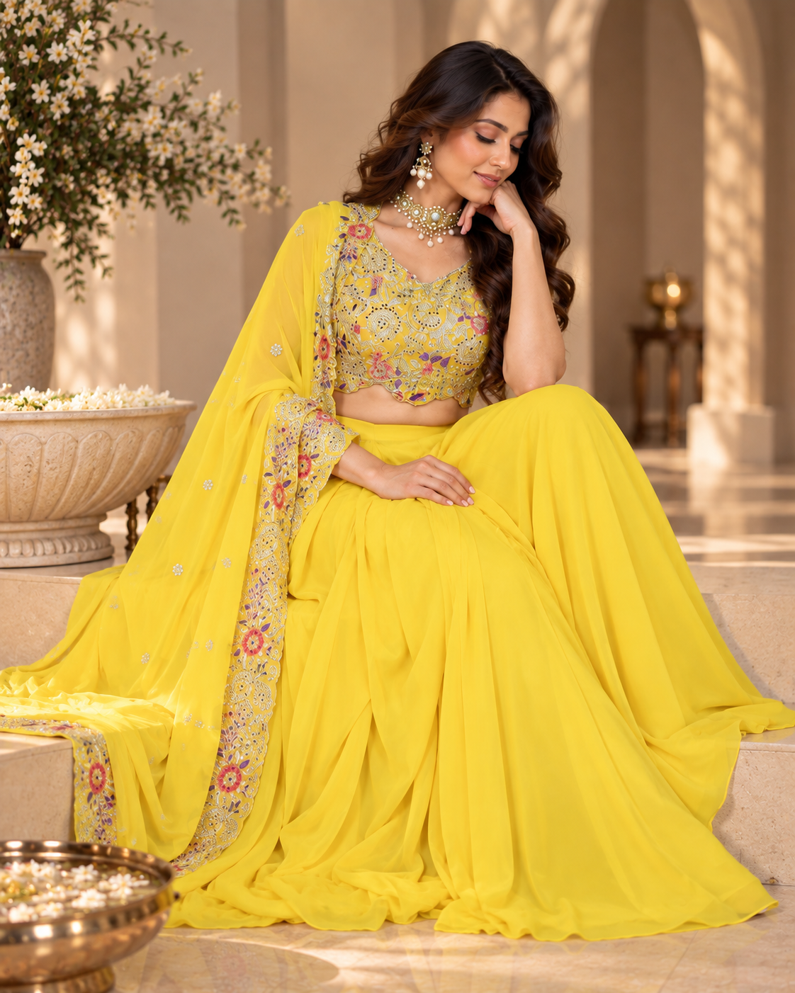 Embroidered Viscose Cape Set