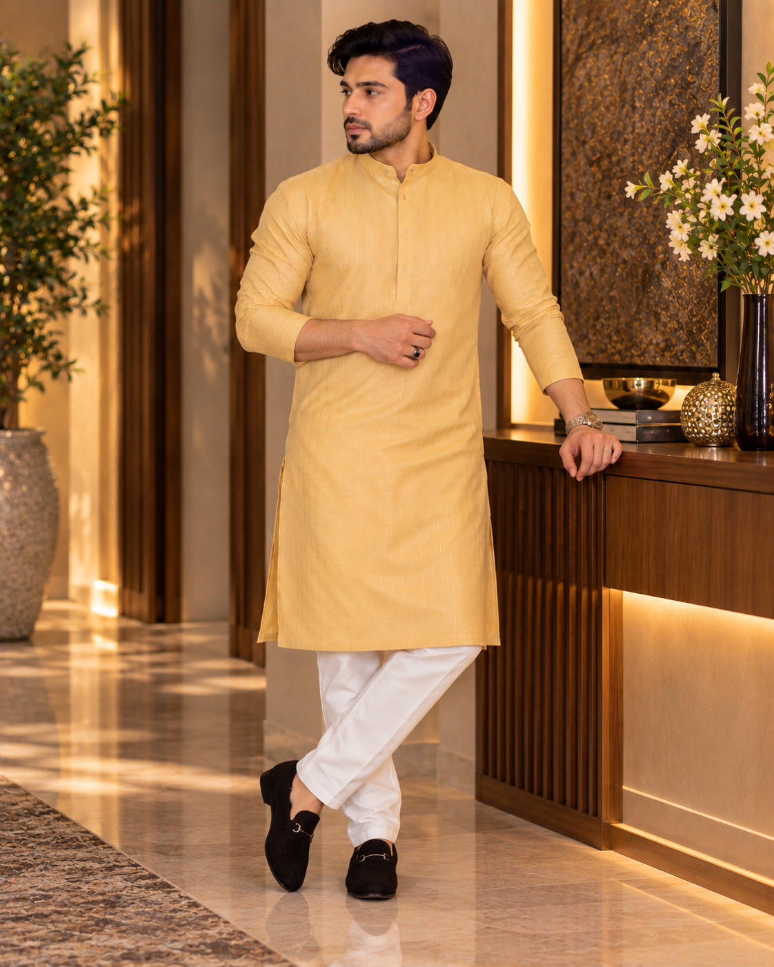 Beige Cotton Kurta Set