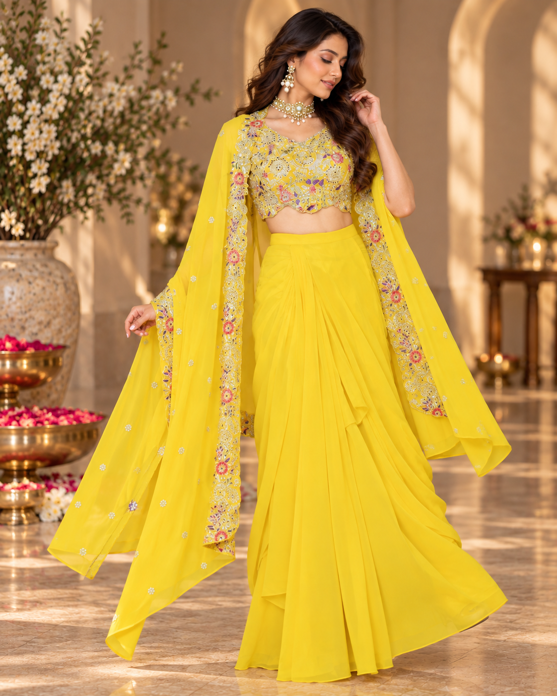 Embroidered Viscose Cape Set