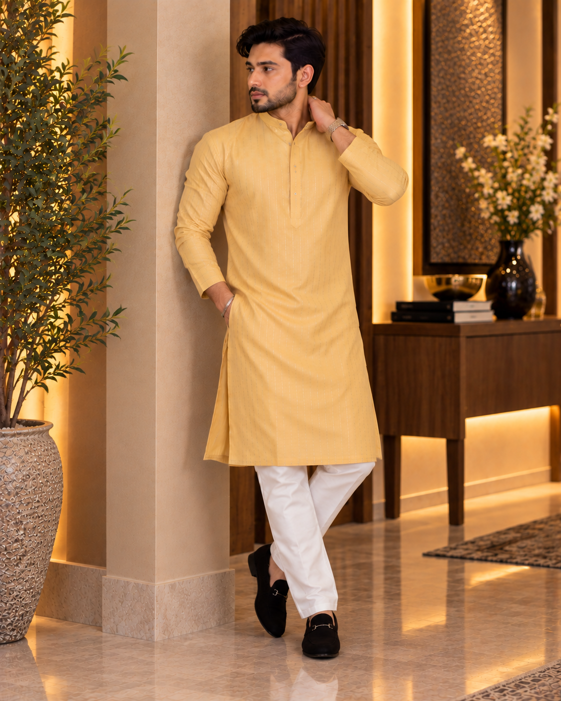 Beige Cotton Kurta Set