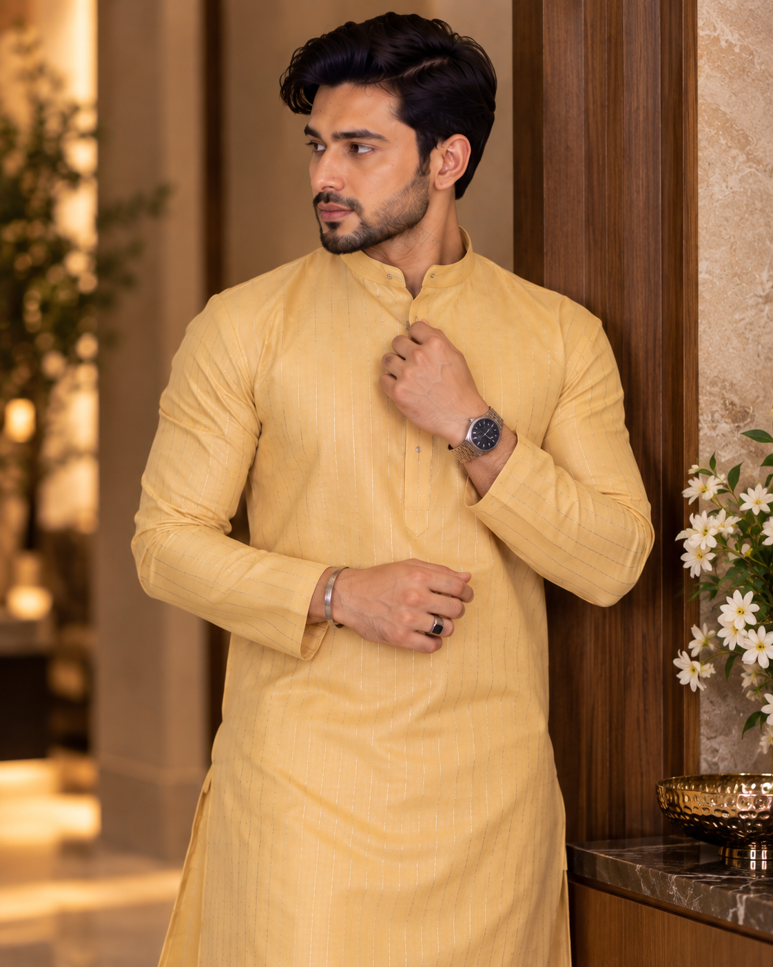 Beige Cotton Kurta Set