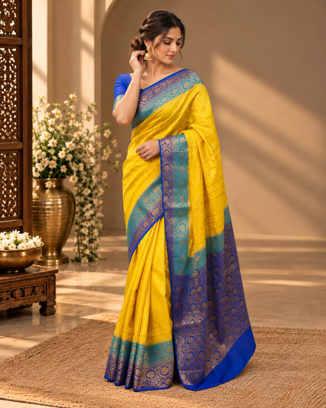 Yellow Blue Georgette Saree