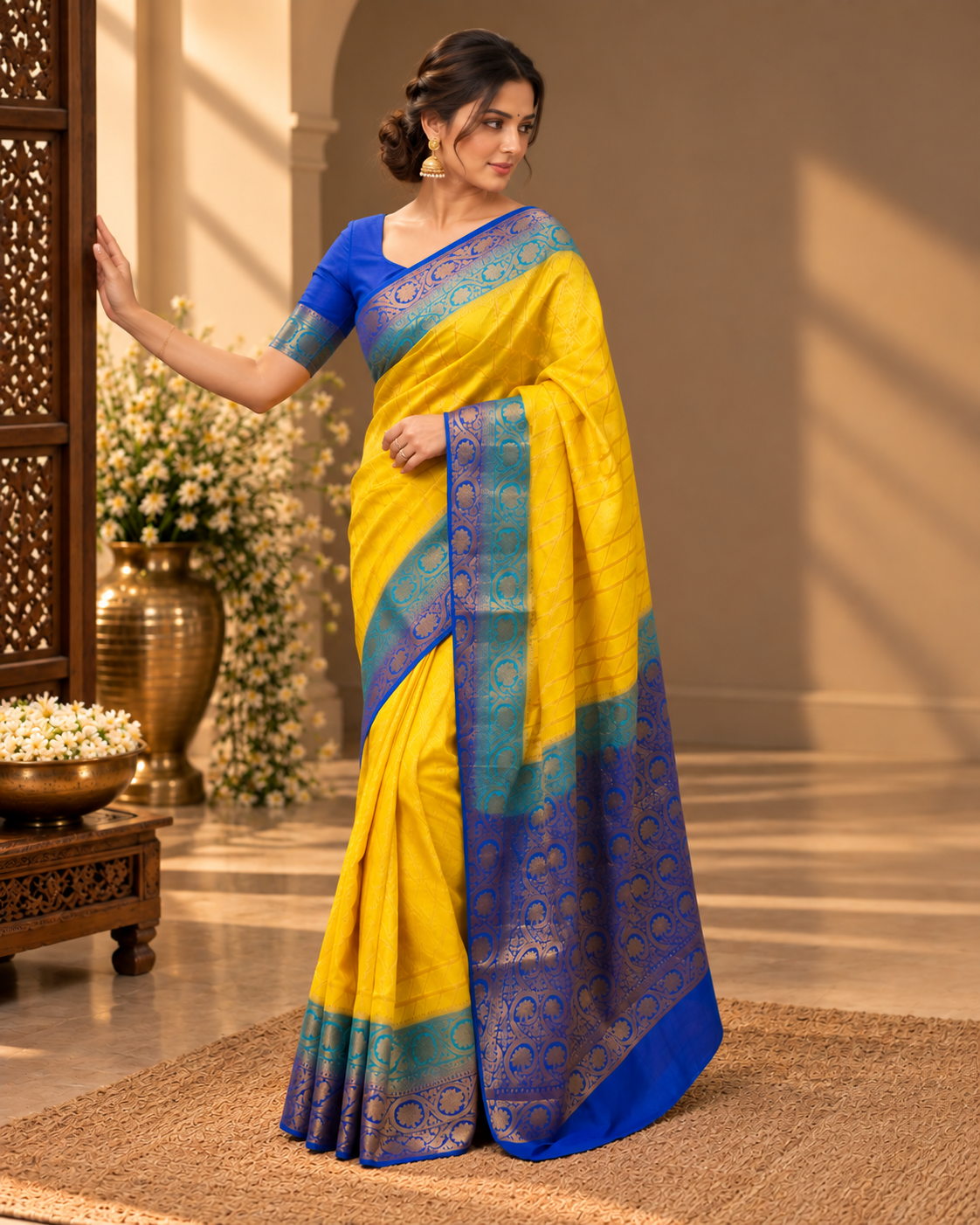 Yellow Blue Georgette Saree
