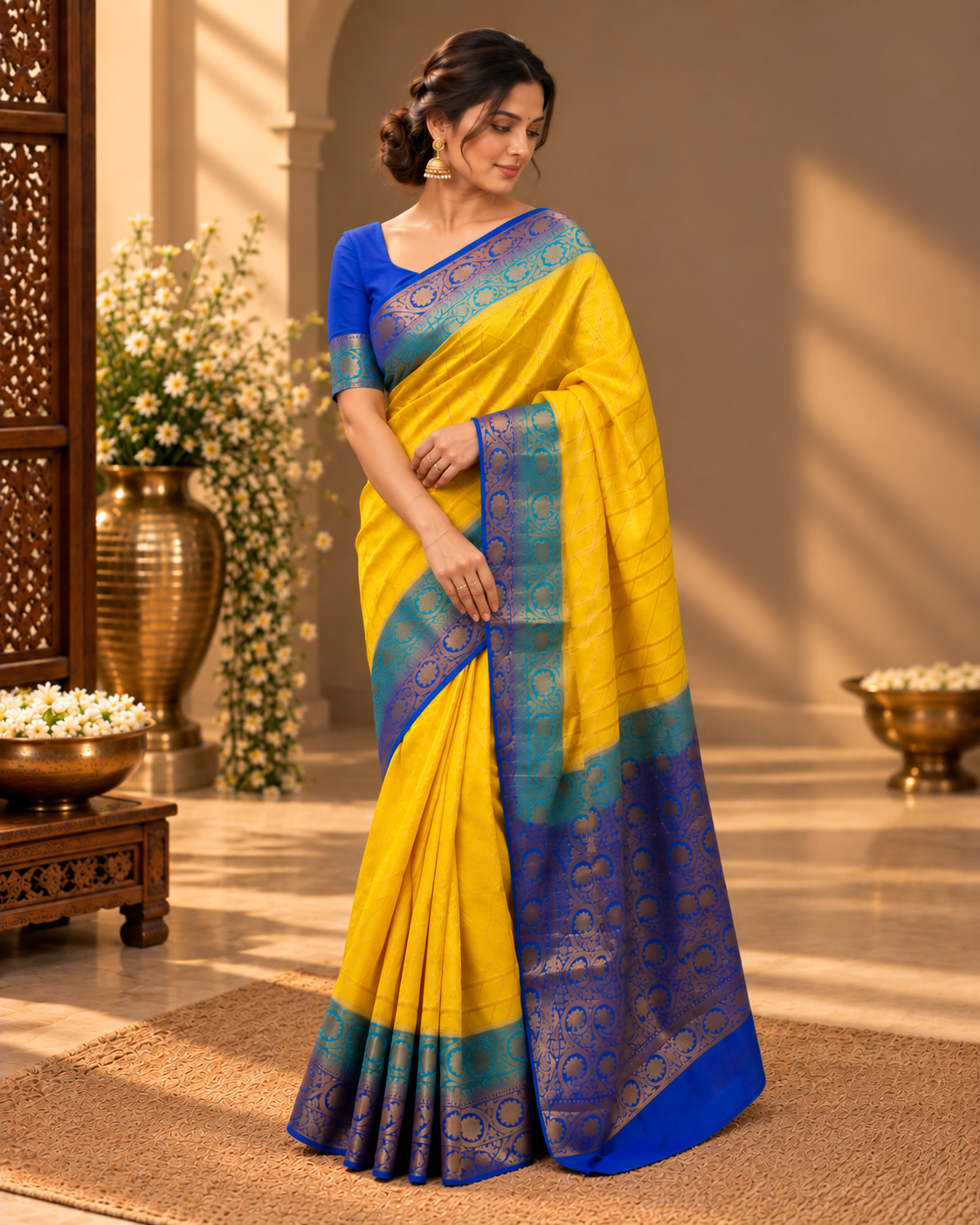 Yellow Blue Georgette Saree
