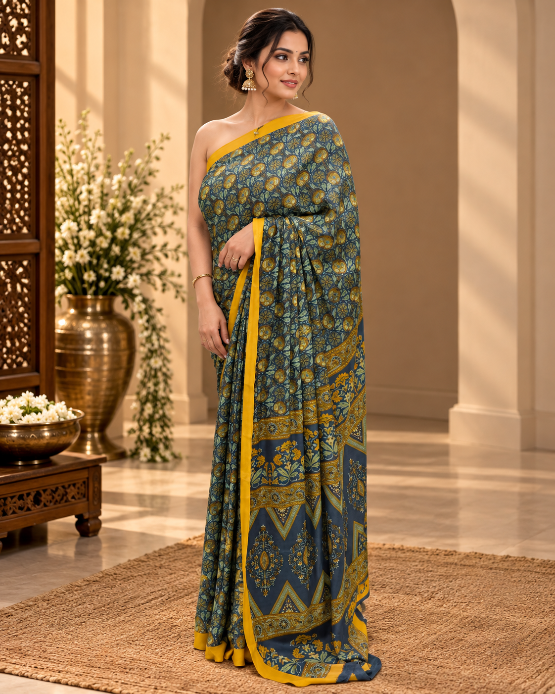 Vibrant Printed Satin Saree
