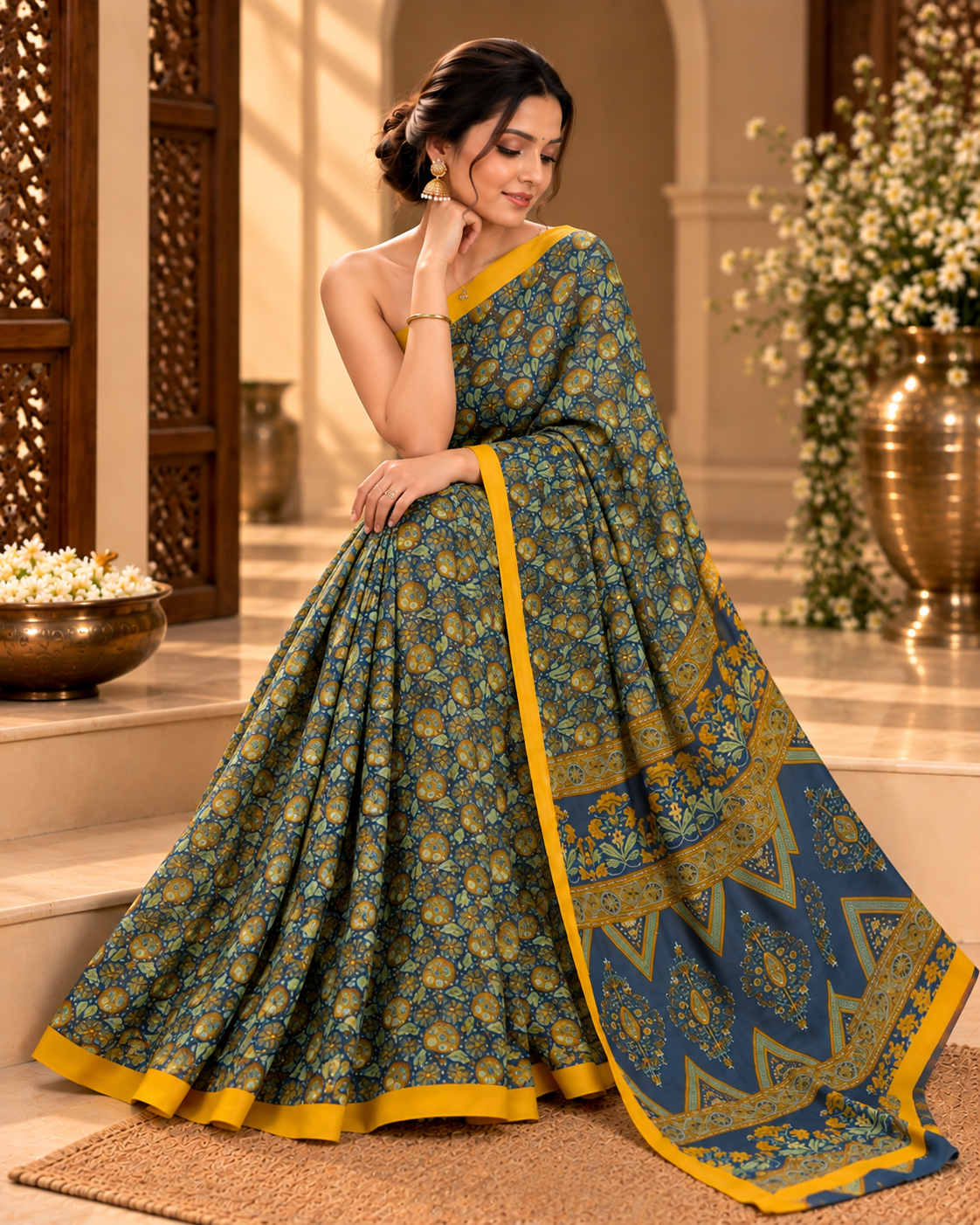 Vibrant Printed Satin Saree