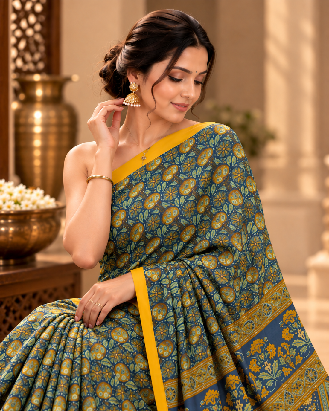 Vibrant Printed Satin Saree