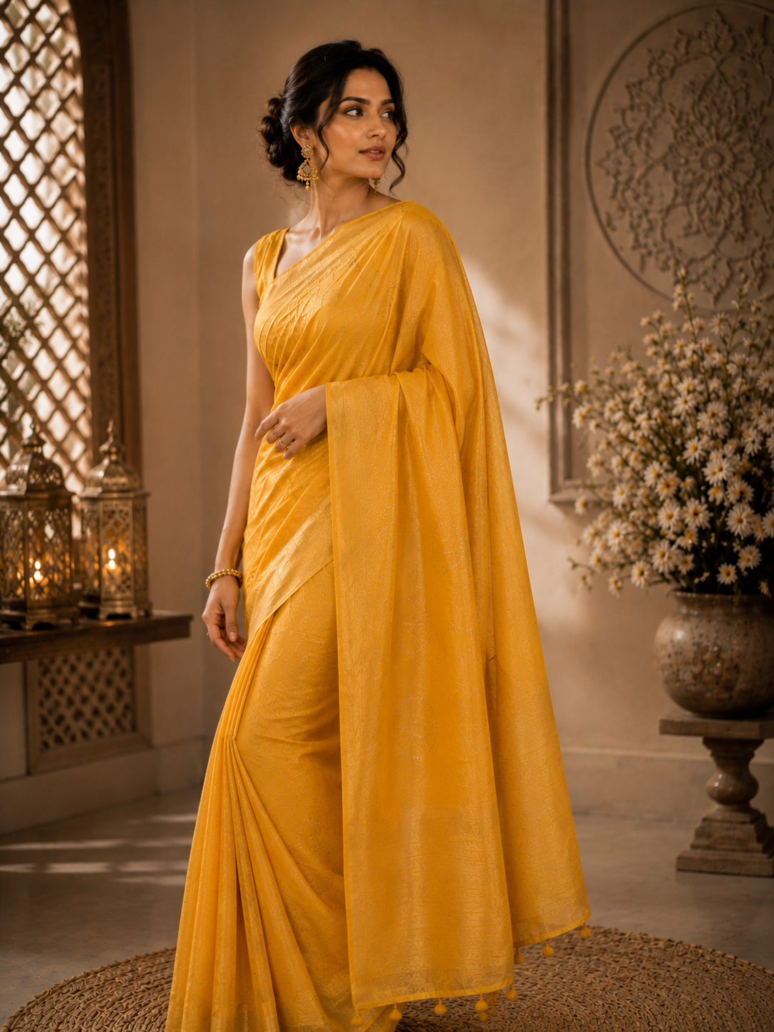 Lustrous Yellow Zari Saree