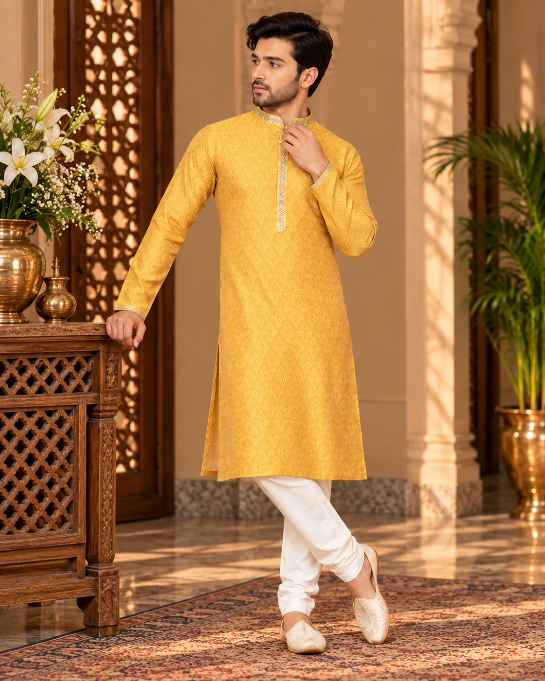 Soft Brocade Embroidered Kurta