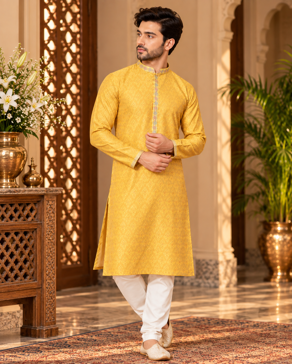 Soft Brocade Embroidered Kurta