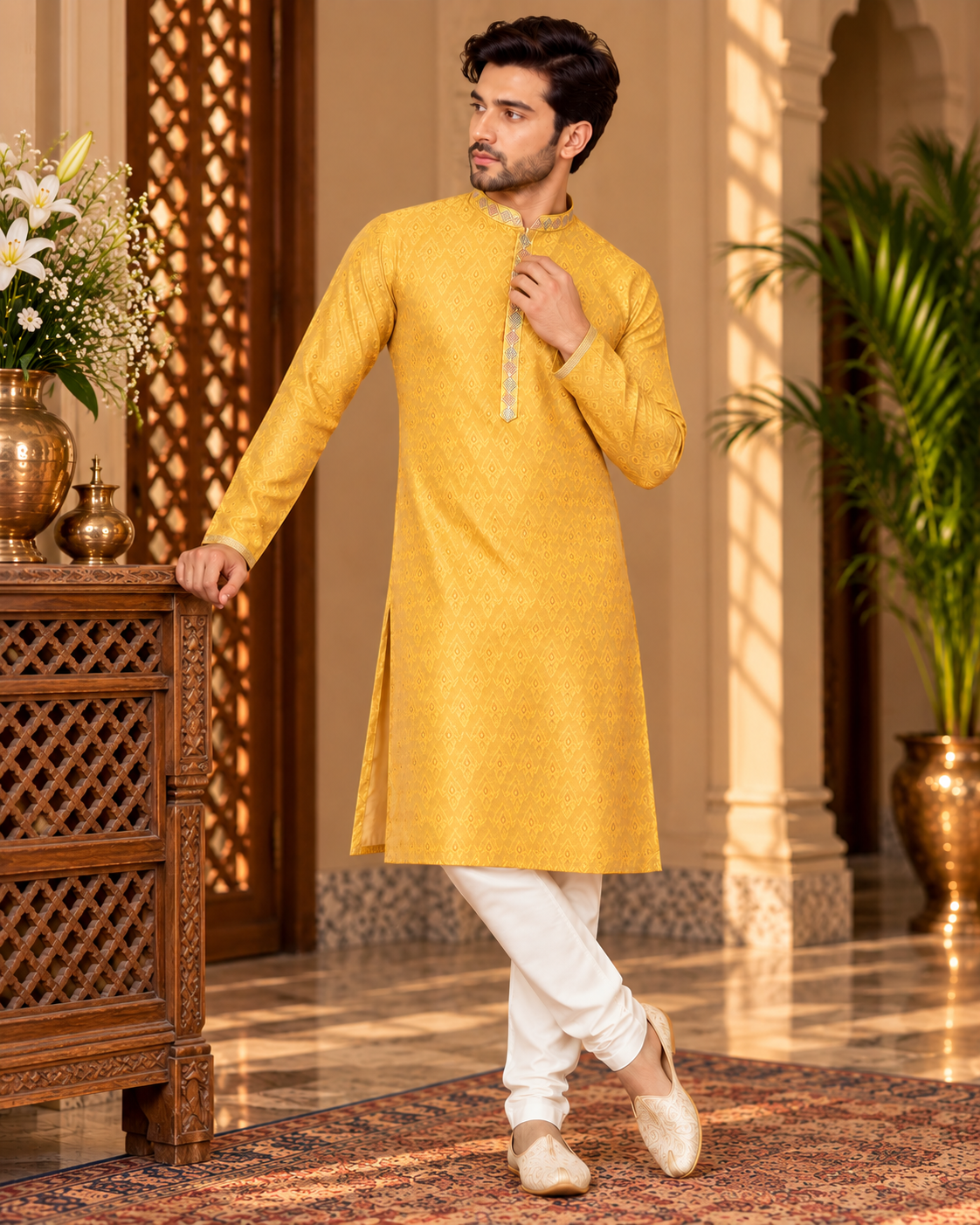 Soft Brocade Embroidered Kurta