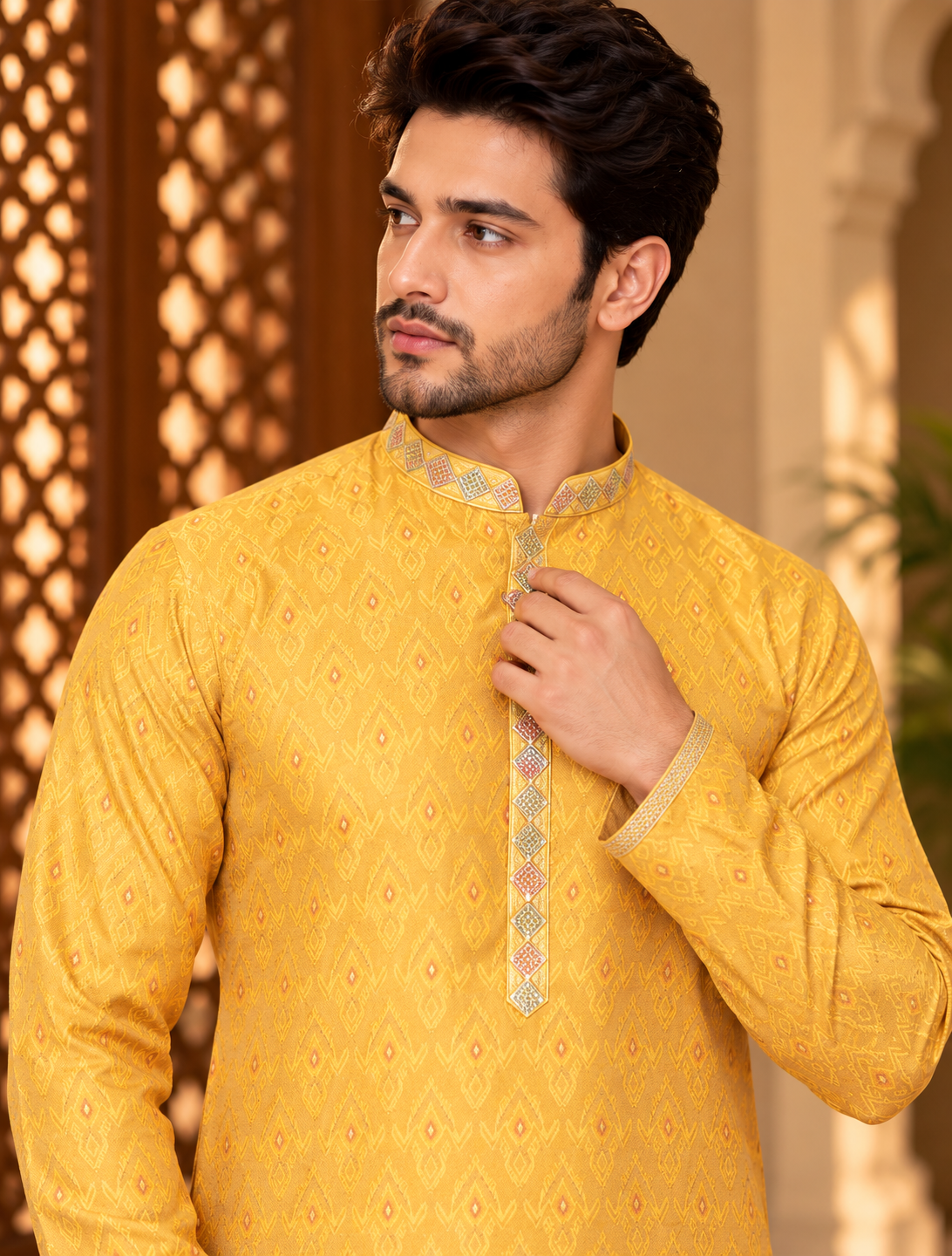 Soft Brocade Embroidered Kurta