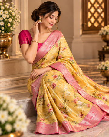 Yellow Tissue Silk Saree
