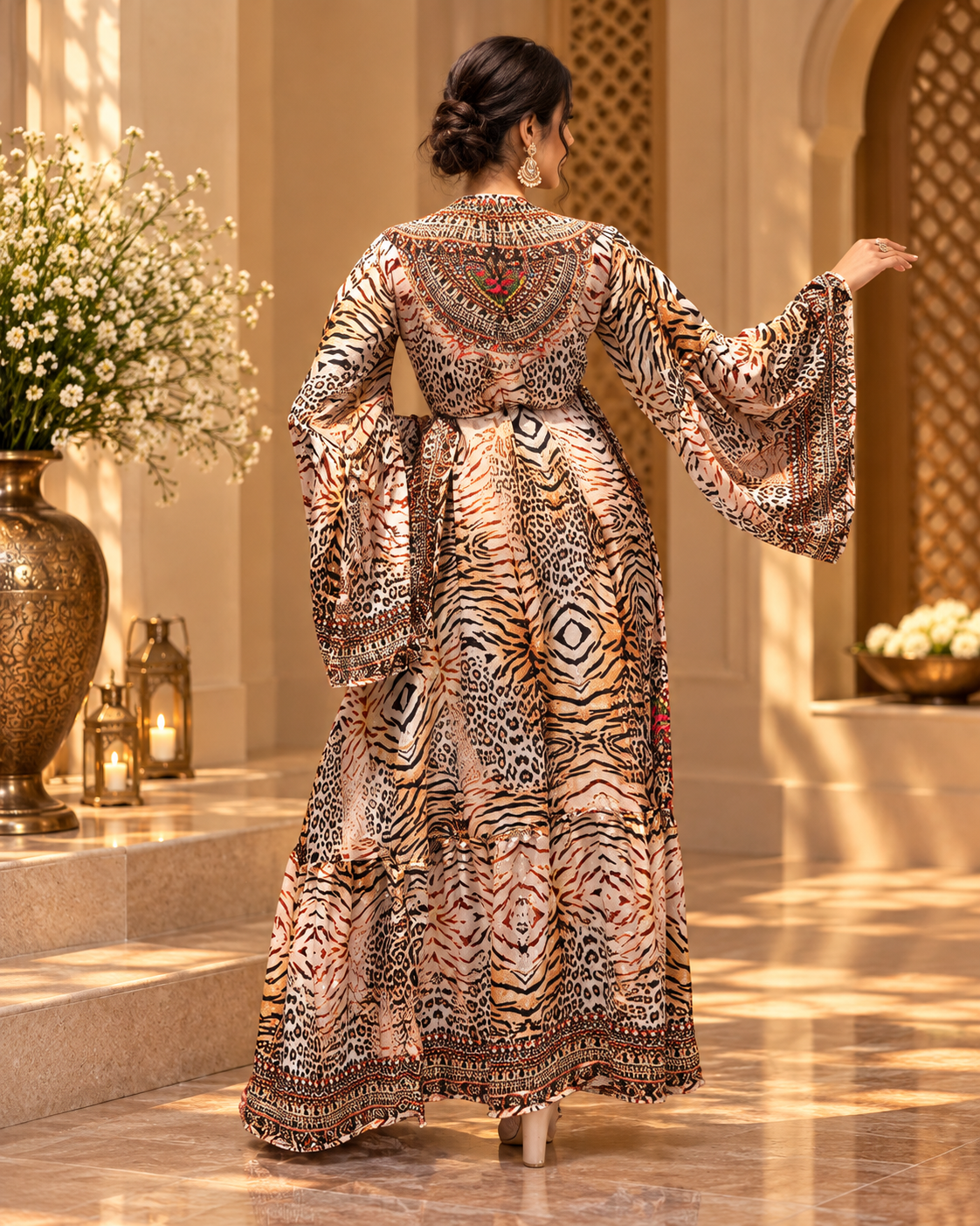 Elegant Viscose Satin Wrap Dress with Crystals